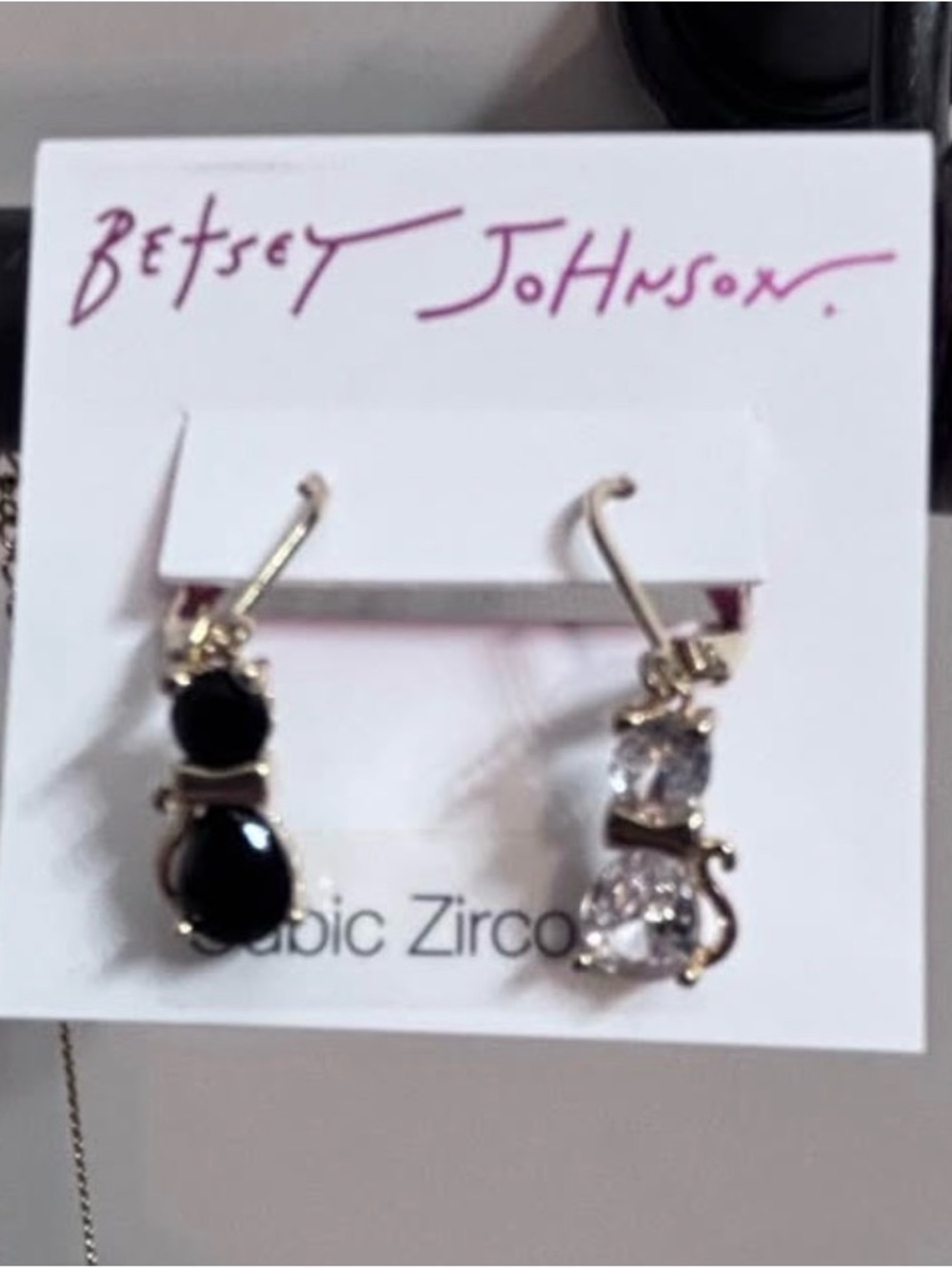 Betsey Johnson Gold-Tone Asymmetrical Black and Clear Drop Earrings
